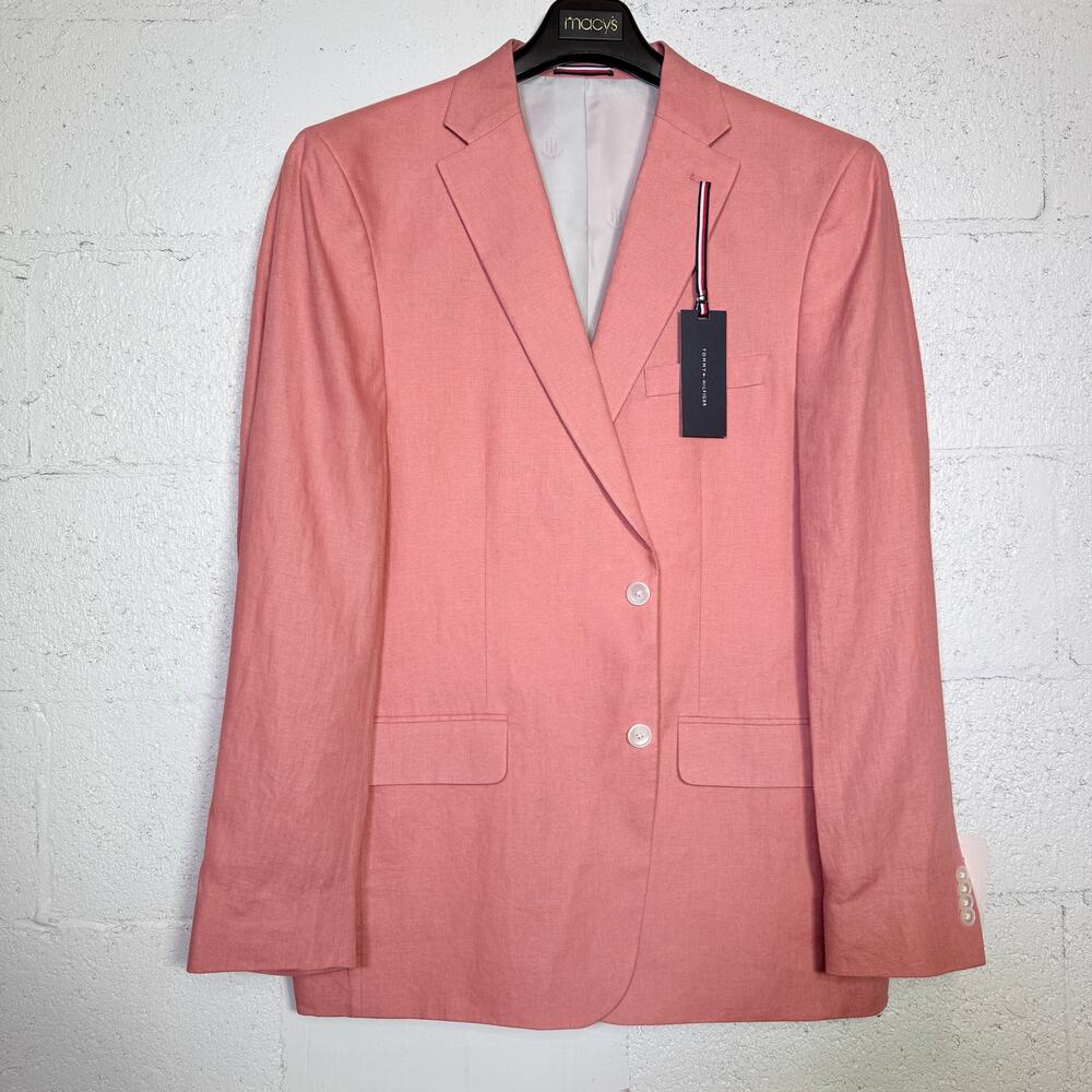 Tommy Hilfiger Men's Modern-Fit 100% Linen Sport Coat red 44L $295